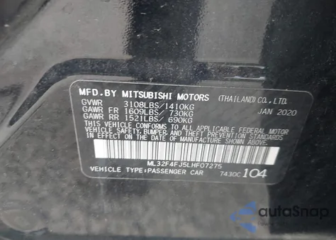 2020 Mitsubishi Mirage G4 Le z USA, uszkodzony, nr VIN ML32F4FJ5LHF07275